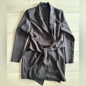 PrettyLittleThing Black Blazer Wrap Dress Minimalist Chic Size 8